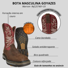 Bota Texana Masculina Goyazes Quadrada Work Café Dakar Dallas Pinhão Solado Work Bege Ref:257401-CK