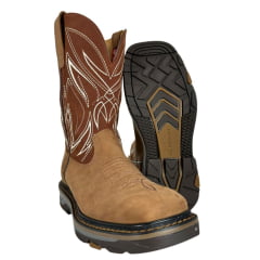 Bota Texana Masculina Goyazes Waterproof Quadrada Work Nobuck Tabaco Oil Tan Solado Work Bege Ref:257403-CH