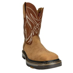 Bota Texana Masculina Goyazes Waterproof Quadrada Work Nobuck Tabaco Oil Tan Solado Work Bege Ref:257403-CH