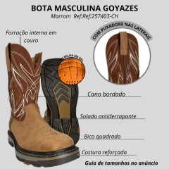 Bota Texana Masculina Goyazes Waterproof Quadrada Work Nobuck Tabaco Oil Tan Solado Work Bege Ref:257403-CH