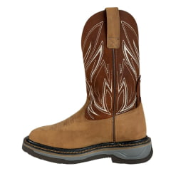 Bota Texana Masculina Goyazes Waterproof Quadrada Work Nobuck Tabaco Oil Tan Solado Work Bege Ref:257403-CH