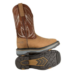 Bota Texana Masculina Goyazes Waterproof Quadrada Work Nobuck Tabaco Oil Tan Solado Work Bege Ref:257403-CH