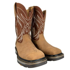 Bota Texana Masculina Goyazes Waterproof Quadrada Work Nobuck Tabaco Oil Tan Solado Work Bege Ref:257403-CH