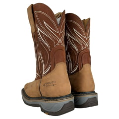 Bota Texana Masculina Goyazes Waterproof Quadrada Work Nobuck Tabaco Oil Tan Solado Work Bege Ref:257403-CH