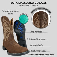 Bota Texana Masculina Goyazes Waterproof Flex Café Nobuck Solado Mustang Preto/Azul Ref:251503-CHF