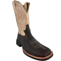 Bota Texana Masculina Jácomo Couro Cabeça De Boi Café Confort Deserto Ref: 40031/MQV
