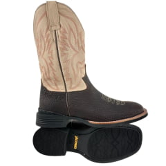 Bota Texana Masculina Jácomo Couro Cabeça De Boi Café Confort Deserto Ref: 40031/MQV