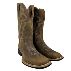 Bota Texana Masculina Jácomo Bico Quadrado Couro Crazy Havana/Crazy Havana Com Bordado Cano REF: 2741/UM