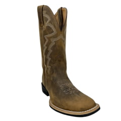 Bota Texana Masculina Jácomo Bico Quadrado Couro Crazy Havana/Crazy Havana Com Bordado Cano REF: 2741/UM