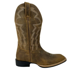 Bota Texana Masculina Jácomo Bico Quadrado Couro Crazy Havana/Crazy Havana Com Bordado Cano REF: 2741/UM