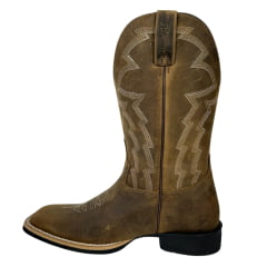 Bota Texana Masculina Jácomo Bico Quadrado Couro Crazy Havana/Crazy Havana Com Bordado Cano REF: 2741/UM