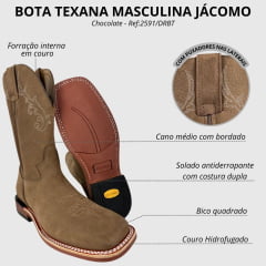 Bota Texana Masculina Jácomo Couro Hidro Chocolate Ref: 2591/DRBT