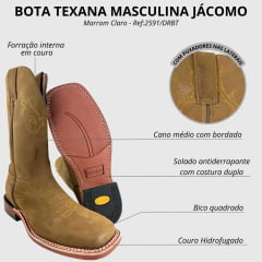 Bota Texana Masculina Jácomo Couro Hidro Coyote Ref: 2591/DRBT