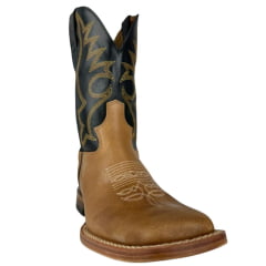 Bota Texana Masculina Jácomo Couro Hunter Conhaque Fóssil Oil Preto Cano Bordado Ref:40011/BTRX