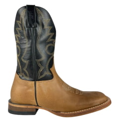 Bota Texana Masculina Jácomo Couro Hunter Conhaque Fóssil Oil Preto Cano Bordado Ref:40011/BTRX