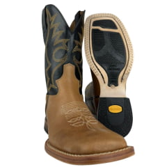 Bota Texana Masculina Jácomo Couro Hunter Conhaque Fóssil Oil Preto Cano Bordado Ref:40011/BTRX