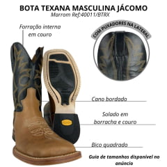 Bota Texana Masculina Jácomo Couro Hunter Conhaque Fóssil Oil Preto Cano Bordado Ref:40011/BTRX
