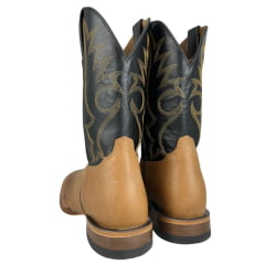 Bota Texana Masculina Jácomo Couro Hunter Conhaque Fóssil Oil Preto Cano Bordado Ref:40011/BTRX