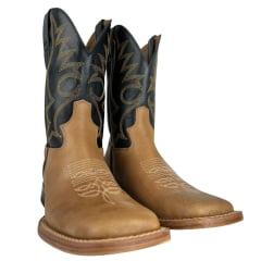 Bota Texana Masculina Jácomo Couro Hunter Conhaque Fóssil Oil Preto Cano Bordado Ref:40011/BTRX