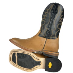 Bota Texana Masculina Jácomo Couro Hunter Conhaque Fóssil Oil Preto Cano Bordado Ref:40011/BTRX