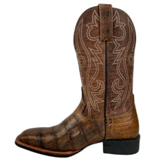 Bota Texana Masculina Jácomo Bico Quadrado Couro Jacaré Açu Cauda Conhaque/Fóssil Buf Sella REF: 3132/PGD