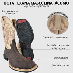 Bota Texana Masculina Jácomo Couro Packderme Café Confort Deserto Ref: 40071/UM