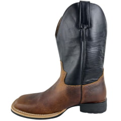 Bota Texana Masculina Jácomo Couro Relax Oil Café Cano Preto Ref: 2000/UM