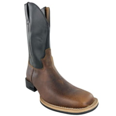 Bota Texana Masculina Jácomo Couro Relax Oil Café Cano Preto Ref: 2000/UM