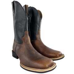 Bota Texana Masculina Jácomo Couro Relax Oil Café Cano Preto Ref: 2000/UM
