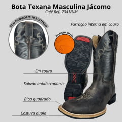 Bota Texana Masculina Jácomo Bico Quadrado Fossil Oil/Fossil Oil Café - REF:2341/UM