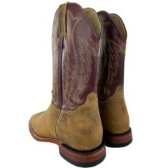 Bota Texana Masculina Jácomo Bico Quadrado Couro Arizona Pinhão Veneza Cabernet Ref:40021/CRL