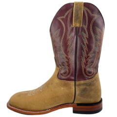 Bota Texana Masculina Jácomo Bico Quadrado Couro Arizona Pinhão Veneza Cabernet Ref:40021/CRL