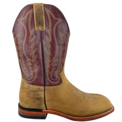 Bota Texana Masculina Jácomo Bico Quadrado Couro Arizona Pinhão Veneza Cabernet Ref:40021/CRL