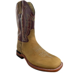 Bota Texana Masculina Jácomo Bico Quadrado Couro Arizona Pinhão Veneza Cabernet Ref:40021/CRL
