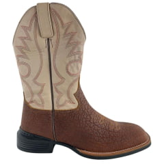 Bota Texana Masculina Jácomo Bico Quadrado Couro Cabeça De Boi Tan/Confort Deserto Cano Bege REF: 40011/MQV