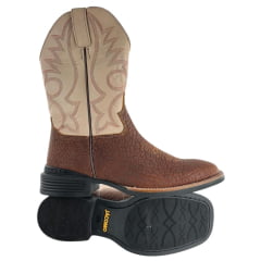 Bota Texana Masculina Jácomo Bico Quadrado Couro Cabeça De Boi Tan/Confort Deserto Cano Bege REF: 40011/MQV