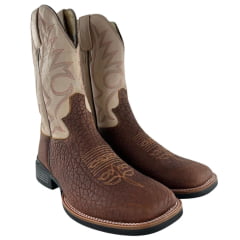 Bota Texana Masculina Jácomo Bico Quadrado Couro Cabeça De Boi Tan/Confort Deserto Cano Bege REF: 40011/MQV