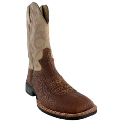 Bota Texana Masculina Jácomo Bico Quadrado Couro Cabeça De Boi Tan/Confort Deserto Cano Bege REF: 40011/MQV