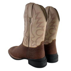 Bota Texana Masculina Jácomo Bico Quadrado Couro Cabeça De Boi Tan/Confort Deserto Cano Bege REF: 40011/MQV