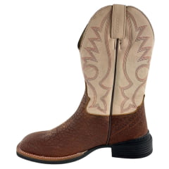 Bota Texana Masculina Jácomo Bico Quadrado Couro Cabeça De Boi Tan/Confort Deserto Cano Bege REF: 40011/MQV