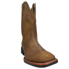 Bota Texana Masculina Jácomo Bico Quadrado Couro Crazy Amendoa Ref:2981/PGD
