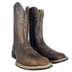 Bota Texana Masculina Jácomo Bico Quadrado Couro Fóssil Oil Café Ref:3121/UM-UMG