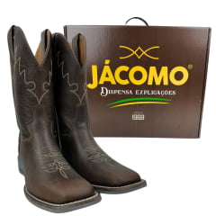 Bota Texana Masculina Jácomo Bico Quadrado Couro Fóssil Oil Café Ref.3121/UMG