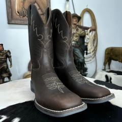 Bota Texana Masculina Jácomo Bico Quadrado Couro Fóssil Oil Café Ref.3121/UMG