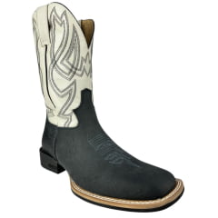 Bota Texana Masculina Jácomo Bico Quadrado Couro Mamute Oil Preto/Napa Marfim Ref.3061/UM