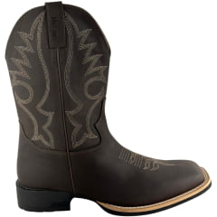 Bota Texana Masculina Jácomo Bico Quadrado Couro Mustang Dark Brown Com Bordado Creme Ref:40011/UM