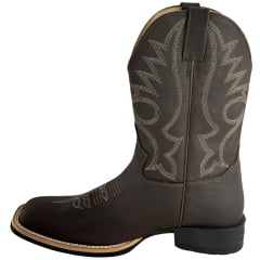 Bota Texana Masculina Jácomo Bico Quadrado Couro Mustang Dark Brown Com Bordado Creme Ref:40011/UM