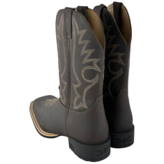 Bota Texana Masculina Jácomo Bico Quadrado Couro Mustang Dark Brown Com Bordado Creme Ref:40011/UM