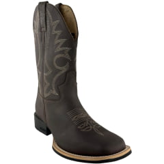 Bota Texana Masculina Jácomo Bico Quadrado Couro Mustang Dark Brown Com Bordado Creme Ref:40011/UM