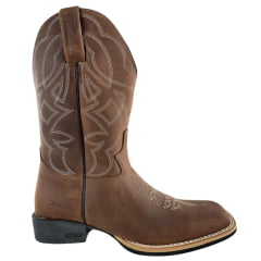 Bota Texana Masculina Jácomo Bico Quadrado Couro Mustang Sella Cano Bordado REF: 40041/UM